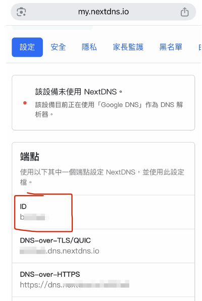 記下nextdns設定中的ID