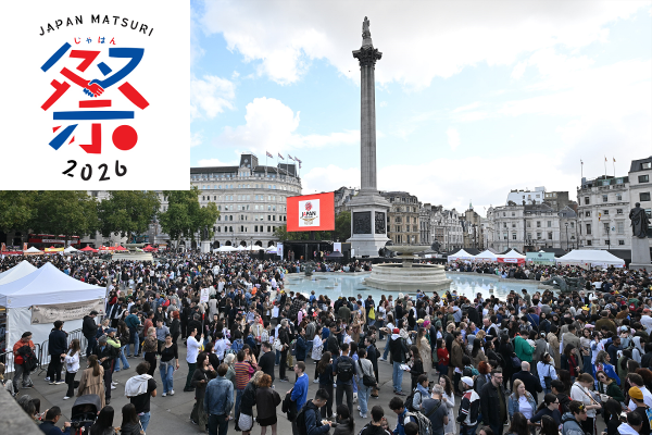 Trafalgar Square 的 Japan Matsuri 2026 活動現場與廣場人潮
