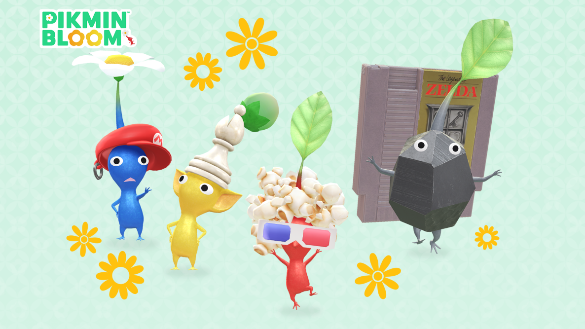 Pikmin Bloom PAX Aus 2026 瑪利歐、爆米花與岩石遊戲卡帶飾品皮克敏插圖
