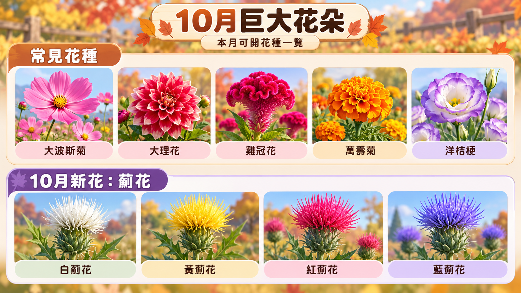 皮克敏10月巨大花朵常見花種與白黃紅藍薊花種類整理圖