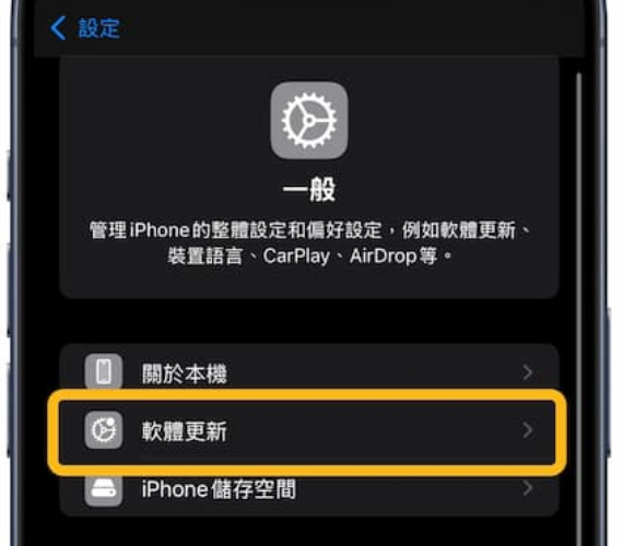 進入 “設定” > “一般” > “軟體更新”