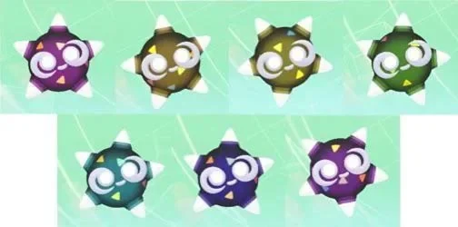 Pokémon GO 小隕星七種核心顏色示意圖