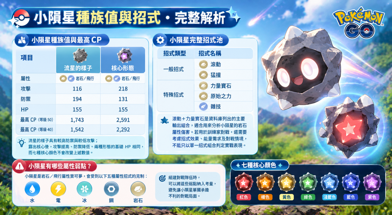 Pokémon GO 小隕星種族值、招式池與屬性弱點圖